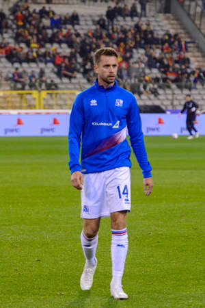 BRUSSELS - NOV 15, 2018: Kari Arnason 14. Belgium - Iceland. UEFA Nations League.のeditorial素材