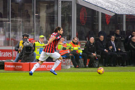 MILAN - NOV 11, 2018: Ricardo Rodriguez 68. AC Milan - Juventus. Italian Serie A TIM. Giuseppe Meazza Stadiumのeditorial素材