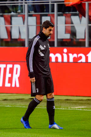 MILAN - NOV 11, 2018: Khedira 6. AC Milan - Juventus. Italian Serie A TIM. Giuseppe Meazza Stadiumのeditorial素材