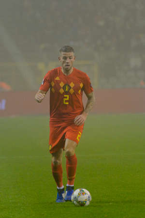 BRUSSELS - NOV 15, 2018: Toby Alderweireld 2 with a ball. Belgium - Iceland. UEFA Nations League.のeditorial素材