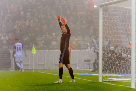 BRUSSELS - NOV 15, 2018: Hannes Halldorsson 1. Belgium - Iceland. UEFA Nations League.のeditorial素材