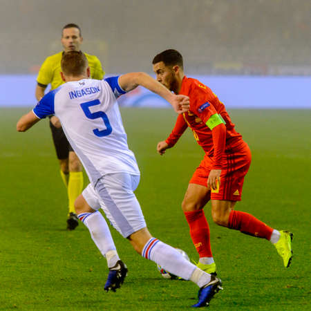 BRUSSELS - NOV 15, 2018: Sverrir Ingason 5. Belgium - Iceland. UEFA Nations League.のeditorial素材