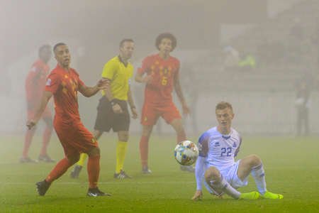 BRUSSELS - NOV 15, 2018: Albert Gudmundsson 22 in action. Belgium - Iceland. UEFA Nations League.のeditorial素材