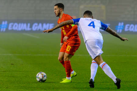 BRUSSELS - NOV 15, 2018: Eden Hazard 10 does dribbling.  Belgium - Iceland. UEFA Nations League.のeditorial素材