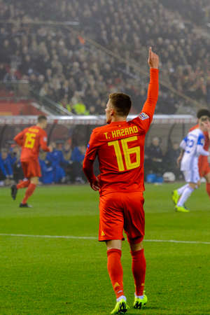 BRUSSELS - NOV 15, 2018: Thorgan Hazard 16. Belgium - Iceland. UEFA Nations League.のeditorial素材