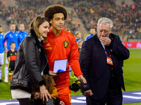 BRUSSELS - NOV 15, 2018: Axel Witsel 6 gets a reward. Belgium - Iceland. UEFA Nations League.のeditorial素材