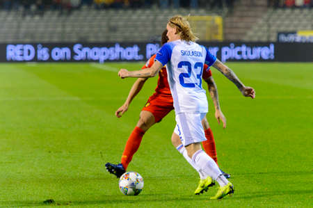 BRUSSELS - NOV 15, 2018: Ari Skulason 23 in action. Belgium - Iceland. UEFA Nations League.のeditorial素材