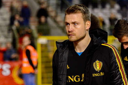 BRUSSELS - NOV 15, 2018: Simon Mignolet 12.  Belgium - Iceland. UEFA Nations League.のeditorial素材