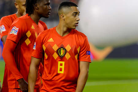BRUSSELS - NOV 15, 2018: Youri Tielemans 8.  Belgium - Iceland. UEFA Nations League.のeditorial素材