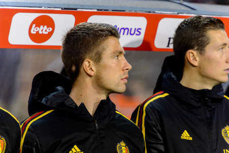 BRUSSELS - NOV 15, 2018: Substitution player. Belgium - Iceland. UEFA Nations League.のeditorial素材