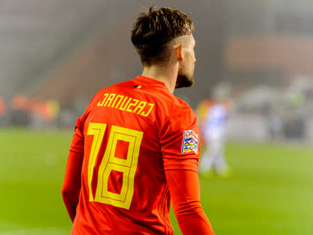 BRUSSELS - NOV 15, 2018: Adnan Januzaj 18 close up portrait. Belgium - Iceland. UEFA Nations League.のeditorial素材