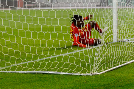 BRUSSELS - NOV 15, 2018: Michy Batshuayi 23 scores the goal.  Belgium - Iceland. UEFA Nations League.のeditorial素材