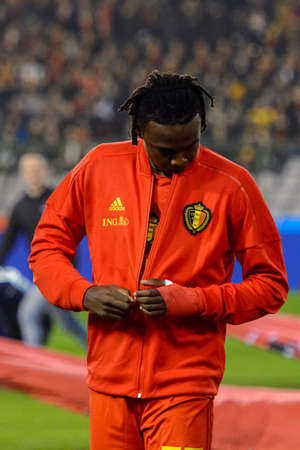 BRUSSELS - NOV 15, 2018: Dedryck Boyata 20 close up portrait. Belgium - Iceland. UEFA Nations League.のeditorial素材