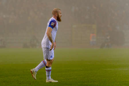 BRUSSELS - NOV 15, 2018: Aron Gunnarsson 17 in action. Belgium - Iceland. UEFA Nations League.のeditorial素材
