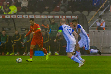 BRUSSELS - NOV 15, 2018: Aron Gunnarsson 17. Belgium - Iceland. UEFA Nations League.のeditorial素材
