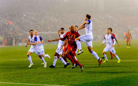 BRUSSELS - NOV 15, 2018: Jon Gudni Fjoluson 3 in action. Belgium - Iceland. UEFA Nations League.のeditorial素材
