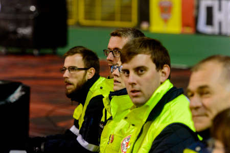 BRUSSELS - NOV 15, 2018: Doctors ready to help at the match. Belgium - Iceland. UEFA Nations League.のeditorial素材