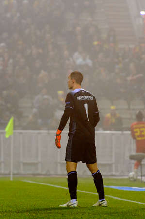 BRUSSELS - NOV 15, 2018: Hannes Halldorsson 1. Belgium - Iceland. UEFA Nations League.のeditorial素材