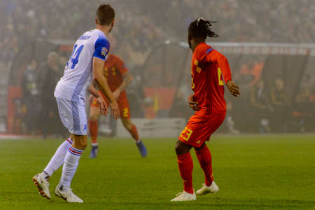 BRUSSELS - NOV 15, 2018: Michy Batshuayi 23.  Belgium - Iceland. UEFA Nations League.のeditorial素材
