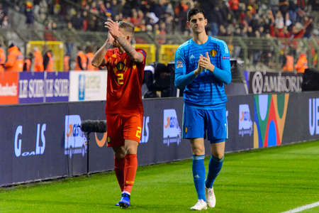 BRUSSELS - NOV 15, 2018: Thibaut Courtois 1 in action. Belgium - Iceland. UEFA Nations League.のeditorial素材
