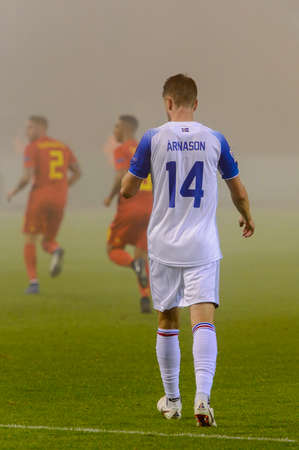 BRUSSELS - NOV 15, 2018: Kari Arnason 14. Belgium - Iceland. UEFA Nations League.のeditorial素材