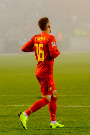 BRUSSELS - NOV 15, 2018: Thorgan Hazard 16. Belgium - Iceland. UEFA Nations League.のeditorial素材