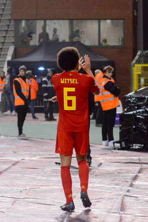 BRUSSELS - NOV 15, 2018: Axel Witsel 6 from behind. Belgium - Iceland. UEFA Nations League.のeditorial素材
