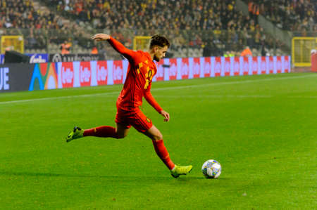 BRUSSELS - NOV 15, 2018: Adnan Januzaj 18 controls the ball. Belgium - Iceland. UEFA Nations League.のeditorial素材