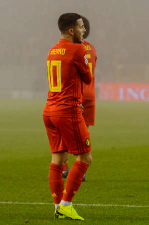 BRUSSELS - NOV 15, 2018: Eden Hazard 10.  Belgium - Iceland. UEFA Nations League.のeditorial素材