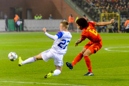BRUSSELS - NOV 15, 2018: Albert Gudmundsson 22 in action. Belgium - Iceland. UEFA Nations League.のeditorial素材