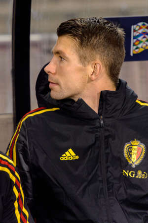 BRUSSELS - NOV 15, 2018: Substitution player. Belgium - Iceland. UEFA Nations League.のeditorial素材