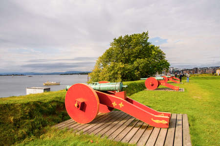 Cannon at the Akershus Fortress, a medieval castle that was used as a prison, Oslo, Norway.のeditorial素材