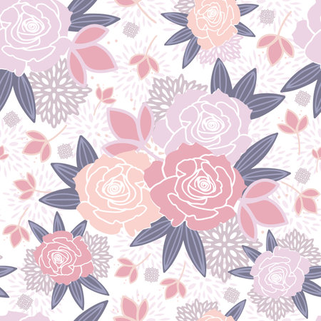 White Pink Purple Blush Floral Spring Seamless Patternのイラスト素材