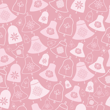 Pink Bells and Flowers Seamless Patternのイラスト素材