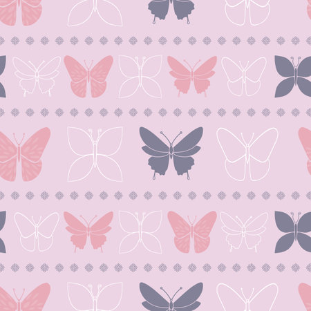 Lilac Butterfly Spring Seamless Patternのイラスト素材
