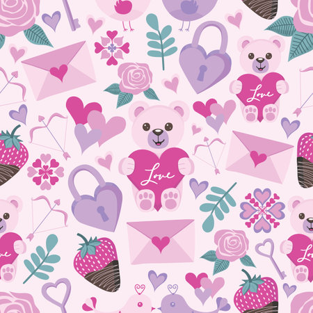 Pink Valentine Heart Seamless Pattern Background Printのイラスト素材