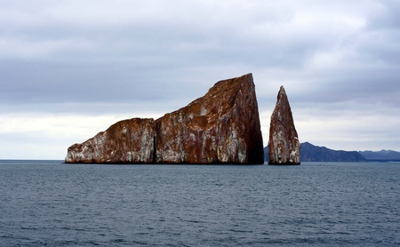 View of the rock formation named Leon Dormida  Sleeping Lion  in the Galapagos, Ecuador の写真素材