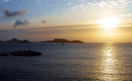 Chateau d If at Sunset, Marseille, Franceの写真素材