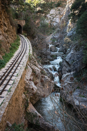 Cog Railway in Vouraikos gorge , Peloponnese, Greeceの写真素材
