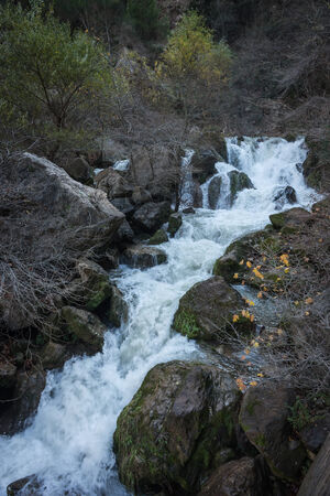 Landscape with waterfall in Vouraikos gorge, Peloponnese, Greeceの写真素材
