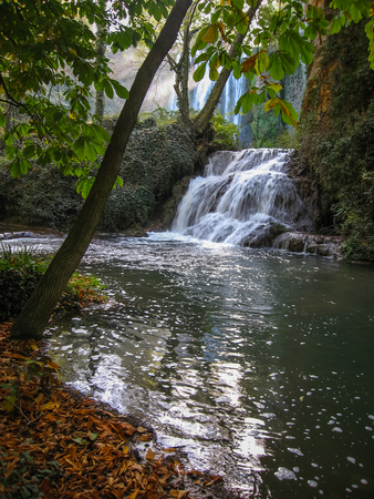 Scenic waterfalls at the park of Monasterio de Piedra, Zaragoza, Aragon, Spainの写真素材