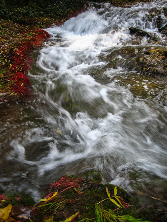 Scenic waterfalls at the park of Monasterio de Piedra, Zaragoza, Aragon, Spainの写真素材