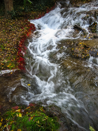 Scenic waterfalls at the park of Monasterio de Piedra, Zaragoza, Aragon, Spainの写真素材