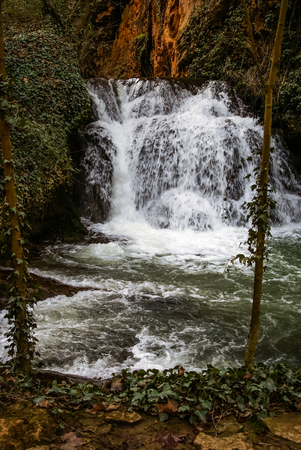 Scenic waterfalls at the park of Monasterio de Piedra, Zaragoza, Aragon, Spainの写真素材