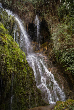 Scenic waterfalls at the park of Monasterio de Piedra, Zaragoza, Aragon, Spainの写真素材