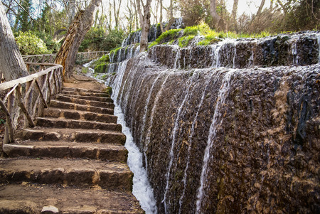 Scenic waterfalls at the park of Monasterio de Piedra, Zaragoza, Aragon, Spainの写真素材
