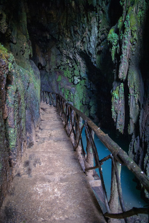 Scenic waterfalls at the park of Monasterio de Piedra, Zaragoza, Aragon, Spainの写真素材