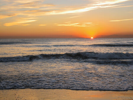 Landscape at sunrise at the beach, Valencia, Spainの写真素材