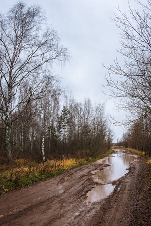 Season of bad roads. Autumn roads around Palekh, Vladimir region, Russiaの写真素材