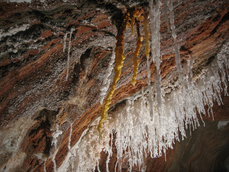 Natural crystals of salt in salt caves, Salt mountain, Cardona, Catalonia, Spainの写真素材